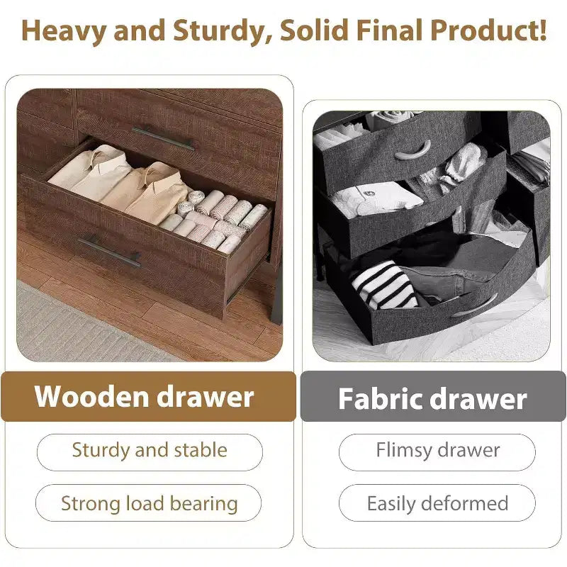 Commode large à 6 tiroirs, Grand meuble de rangement en bois, Organisateur de placard autoportant pour chambre à coucher, salon, entrée
