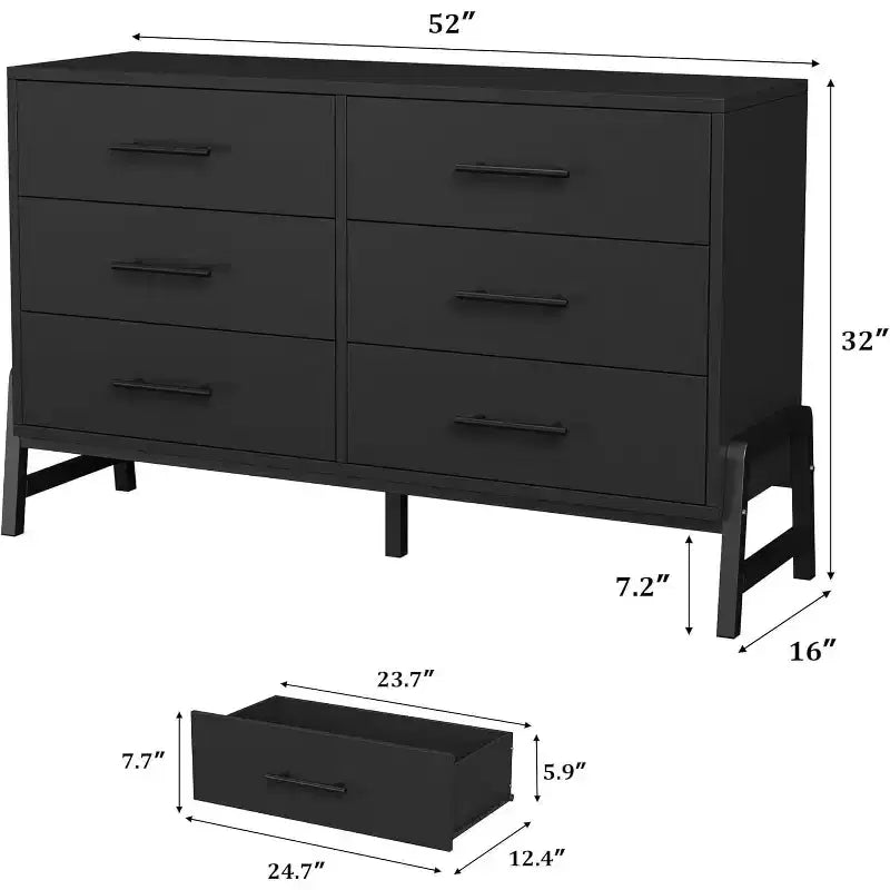 Commode large à 6 tiroirs, Grand meuble de rangement en bois, Organisateur de placard autoportant pour chambre à coucher, salon, entrée