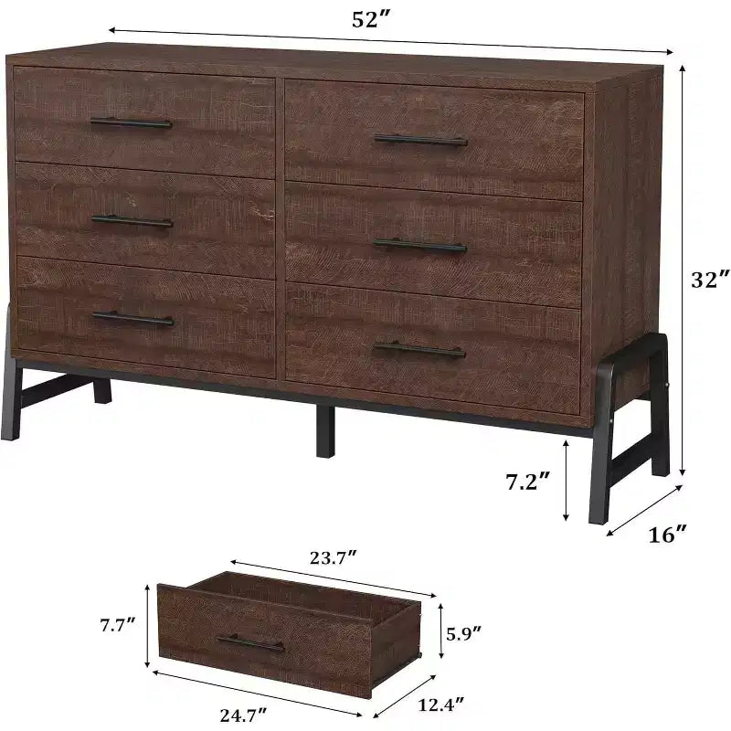 Commode large à 6 tiroirs, Grand meuble de rangement en bois, Organisateur de placard autoportant pour chambre à coucher, salon, entrée
