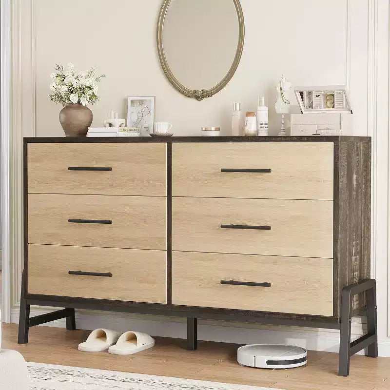 COZONY 6-Drawer Wide Dresser, Large Storage Wood Cabinet, Freestanding Closet Organizer for Bedroom Living Room Entryway