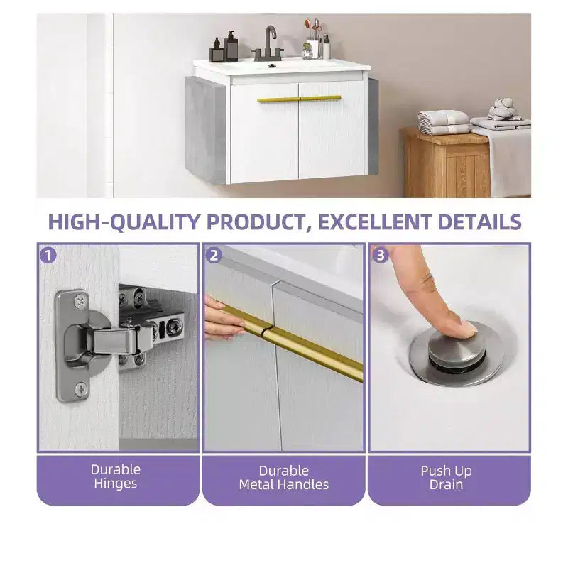 Meuble-lavabo de 24 po pour petite salle de bain, avec meuble vasque en céramique, lavabo inclus, fixation murale, meuble de rangement moderne pour salle de bain