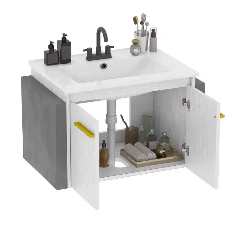 Meuble-lavabo de 24 po pour petite salle de bain, avec meuble vasque en céramique, lavabo inclus, fixation murale, meuble de rangement moderne pour salle de bain