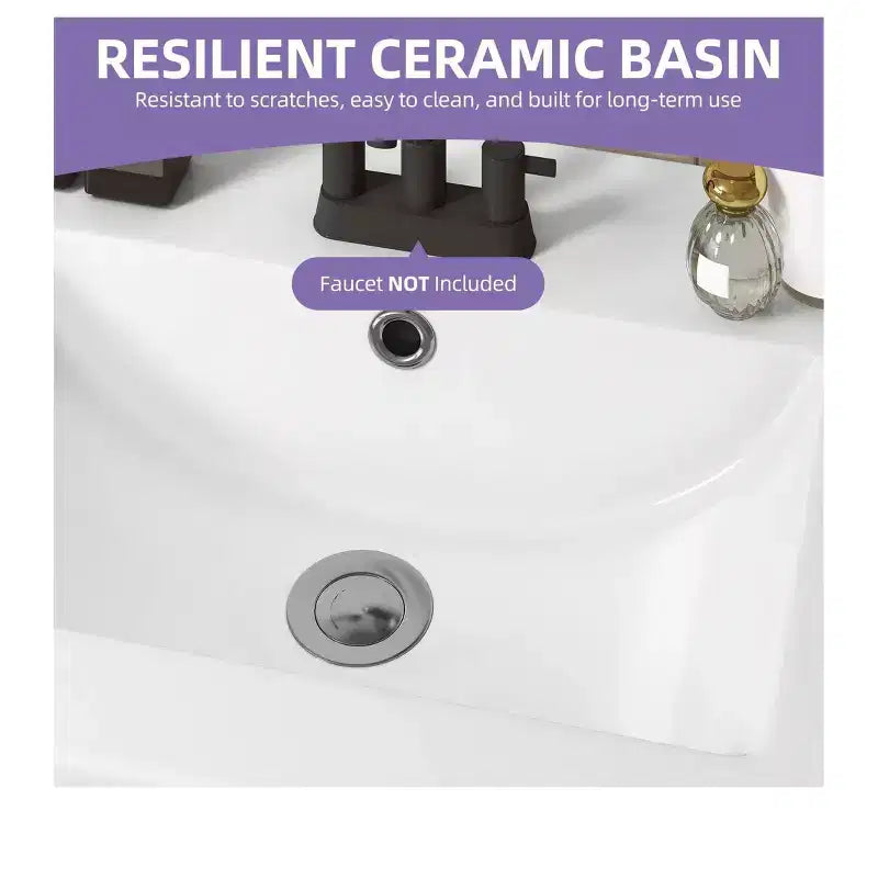 Meuble-lavabo de 24 po pour petite salle de bain, avec meuble vasque en céramique, lavabo inclus, fixation murale, meuble de rangement moderne pour salle de bain