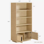 Étagère à 5 niveaux en rotin avec meuble de rangement et porte, bibliothèque industrielle haute avec étagères ouvertes pour salon chambre