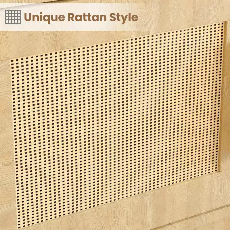 Étagère à 5 niveaux en rotin avec meuble de rangement et porte, bibliothèque industrielle haute avec étagères ouvertes pour salon chambre