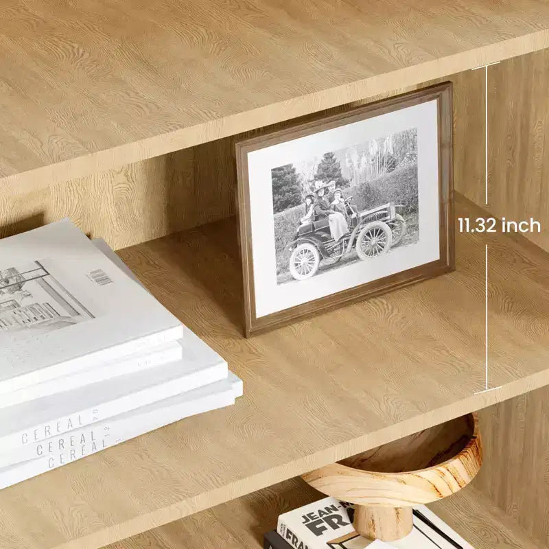 Étagère à 5 niveaux en rotin avec meuble de rangement et porte, bibliothèque industrielle haute avec étagères ouvertes pour salon chambre