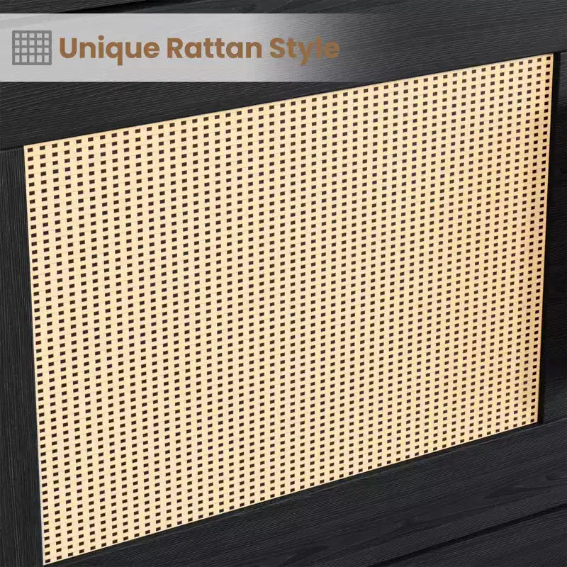 Étagère à 5 niveaux en rotin avec meuble de rangement et porte, bibliothèque industrielle haute avec étagères ouvertes pour salon chambre