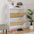 Wooden Shoe Cabinet with 2 Flip-Top Drawers, Narrow Freestanding Shoe Rack with Open Shelves, Concealed Shoe Rack for Entryways, Living Rooms