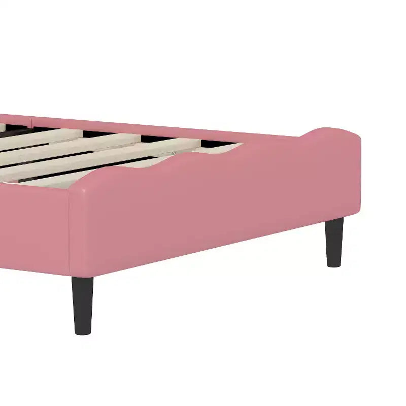 Lit double/double pour filles, cadre de lit plateforme en bois avec tête de lit capitonnée, cadre de lit en PU avec tête de lit capitonnée en forme de couronne, rose