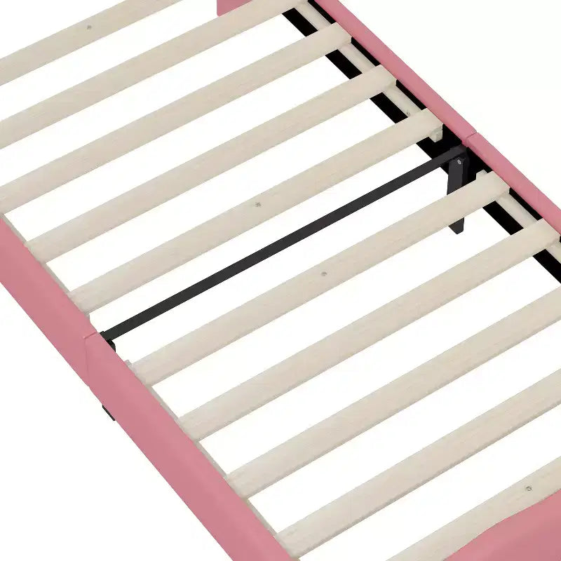 Lit double/double pour filles, cadre de lit plateforme en bois avec tête de lit capitonnée, cadre de lit en PU avec tête de lit capitonnée en forme de couronne, rose