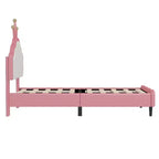 Lit double/double pour filles, cadre de lit plateforme en bois avec tête de lit capitonnée, cadre de lit en PU avec tête de lit capitonnée en forme de couronne, rose