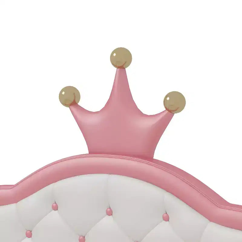 Lit double/double pour filles, cadre de lit plateforme en bois avec tête de lit capitonnée, cadre de lit en PU avec tête de lit capitonnée en forme de couronne, rose