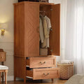 71.06 V Shape Armoire Farmhouse Wooden Tall Bedroom Armoire Closet Cabinet with 2 Doors & Drawers,Hanging Rod,Freestanding Large Storage Cabinet