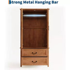 Armoire en bois de style ferme en forme de V de 71,06 pouces, placard de chambre haut avec 2 portes et tiroirs, tringle à vêtements, grande armoire de rangement autoportante.