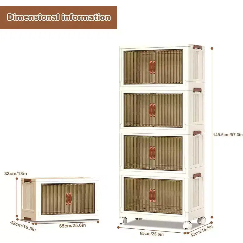 Bacs de rangement pliables à roulettes, Bacs de rangement empilables avec portes translucides pour l'organisation de la maison, du placard et de la cuisine
