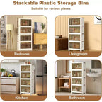 Bacs de rangement pliables à roulettes, Bacs de rangement empilables avec portes translucides pour l'organisation de la maison, du placard et de la cuisine