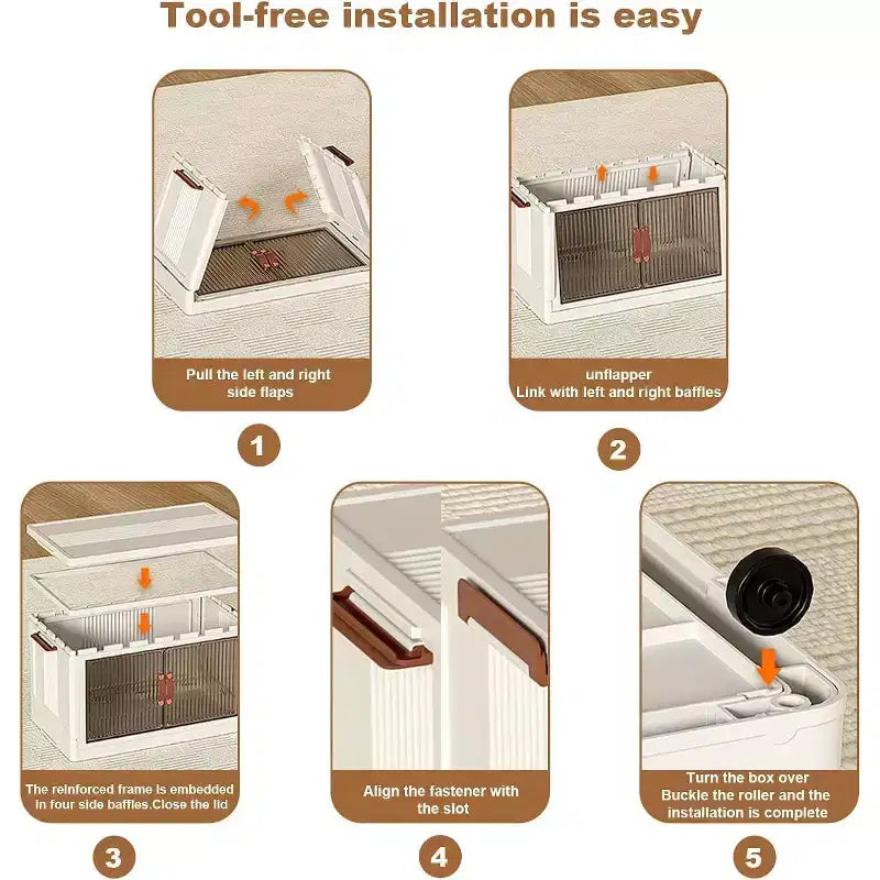 Bacs de rangement pliables à roulettes, Bacs de rangement empilables avec portes translucides pour l'organisation de la maison, du placard et de la cuisine