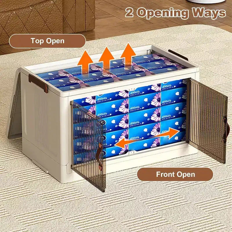 Bacs de rangement pliables à roulettes, Bacs de rangement empilables avec portes translucides pour l'organisation de la maison, du placard et de la cuisine