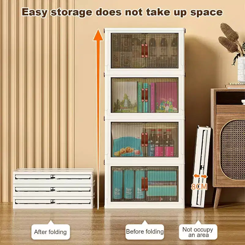 Bacs de rangement pliables à roulettes, Bacs de rangement empilables avec portes translucides pour l'organisation de la maison, du placard et de la cuisine