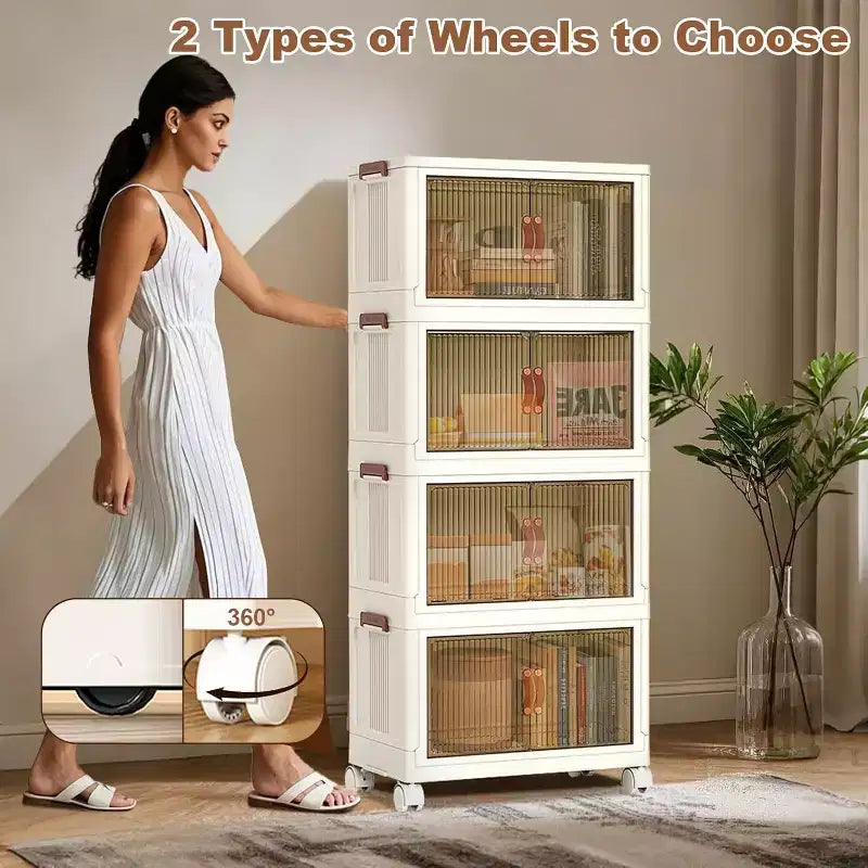 Bacs de rangement pliables à roulettes, Bacs de rangement empilables avec portes translucides pour l'organisation de la maison, du placard et de la cuisine