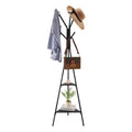 Freestanding Coat Rack with 6 Hooks and 2 Shelves Steel Hall Tree for Entryway