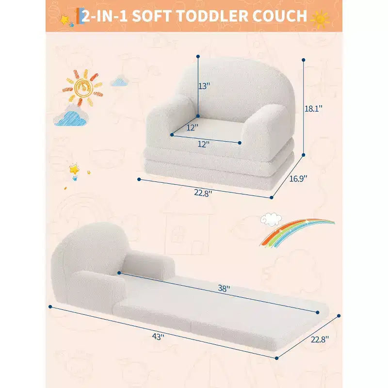 Fauteuil canapé pour enfants, canapé-lit convertible 2 en 1 pour tout-petits, canapé-lit pliant confortable en tissu polaire Teddy pour salle de jeux, chambre, crèche