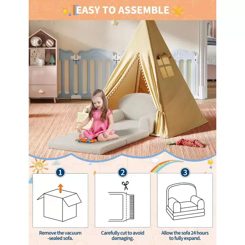 Fauteuil canapé pour enfants, canapé-lit convertible 2 en 1 pour tout-petits, canapé-lit pliant confortable en tissu polaire Teddy pour salle de jeux, chambre, crèche