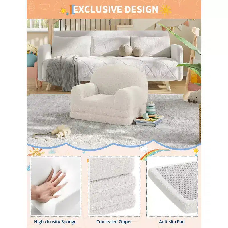 Fauteuil canapé pour enfants, canapé-lit convertible 2 en 1 pour tout-petits, canapé-lit pliant confortable en tissu polaire Teddy pour salle de jeux, chambre, crèche
