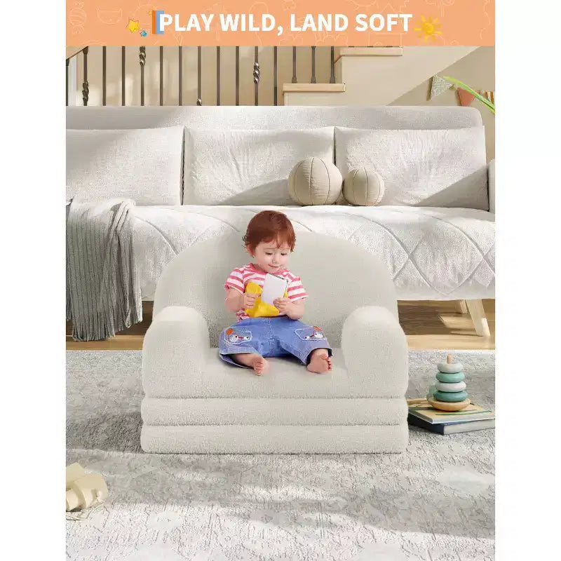 Fauteuil canapé pour enfants, canapé-lit convertible 2 en 1 pour tout-petits, canapé-lit pliant confortable en tissu polaire Teddy pour salle de jeux, chambre, crèche