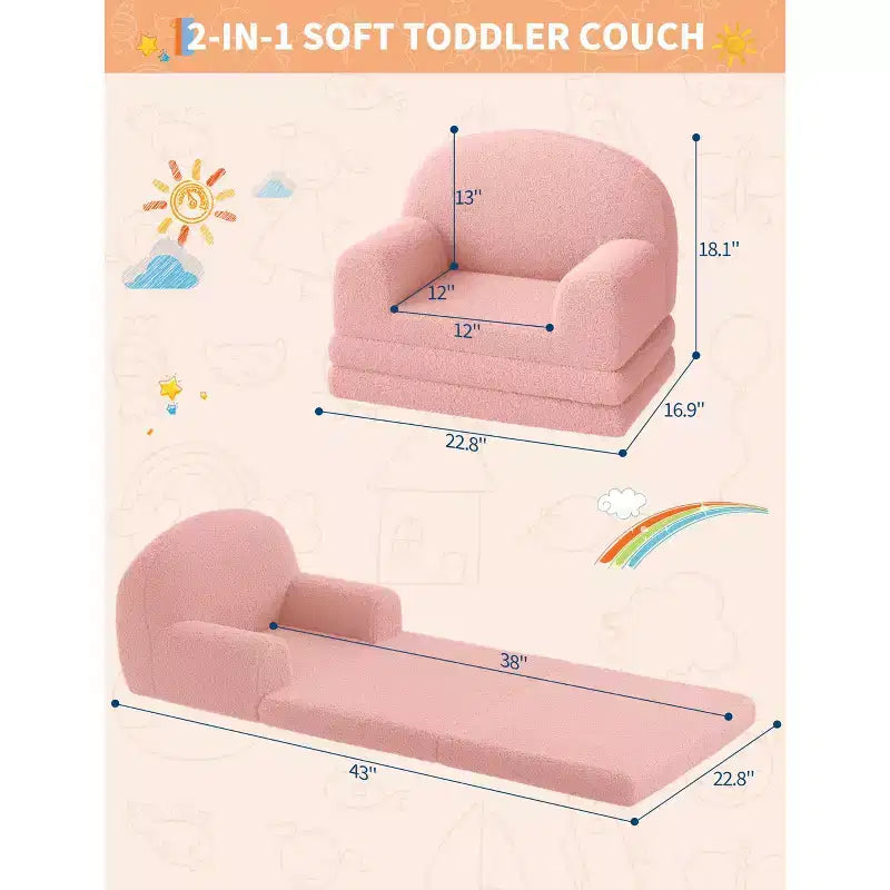 Fauteuil canapé pour enfants, canapé-lit convertible 2 en 1 pour tout-petits, canapé-lit pliant confortable en tissu polaire Teddy pour salle de jeux, chambre, crèche