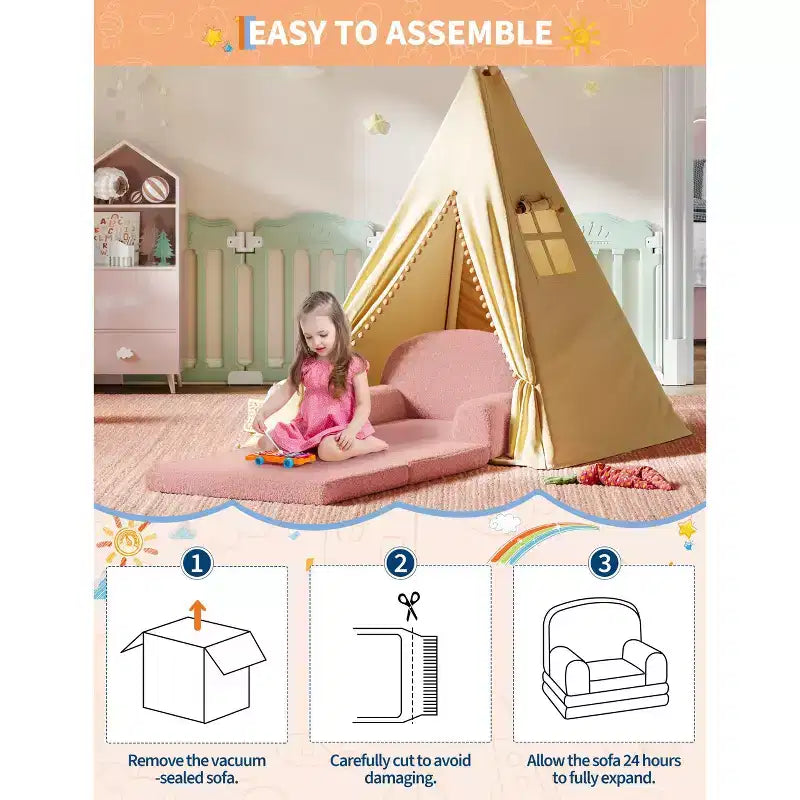 Fauteuil canapé pour enfants, canapé-lit convertible 2 en 1 pour tout-petits, canapé-lit pliant confortable en tissu polaire Teddy pour salle de jeux, chambre, crèche