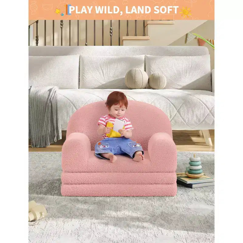 Fauteuil canapé pour enfants, canapé-lit convertible 2 en 1 pour tout-petits, canapé-lit pliant confortable en tissu polaire Teddy pour salle de jeux, chambre, crèche