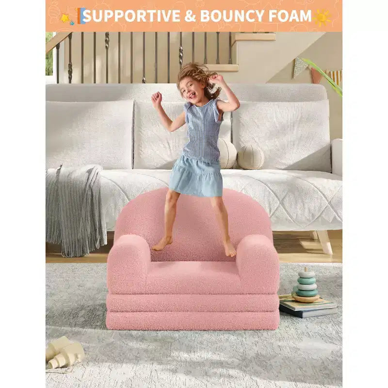 Fauteuil canapé pour enfants, canapé-lit convertible 2 en 1 pour tout-petits, canapé-lit pliant confortable en tissu polaire Teddy pour salle de jeux, chambre, crèche