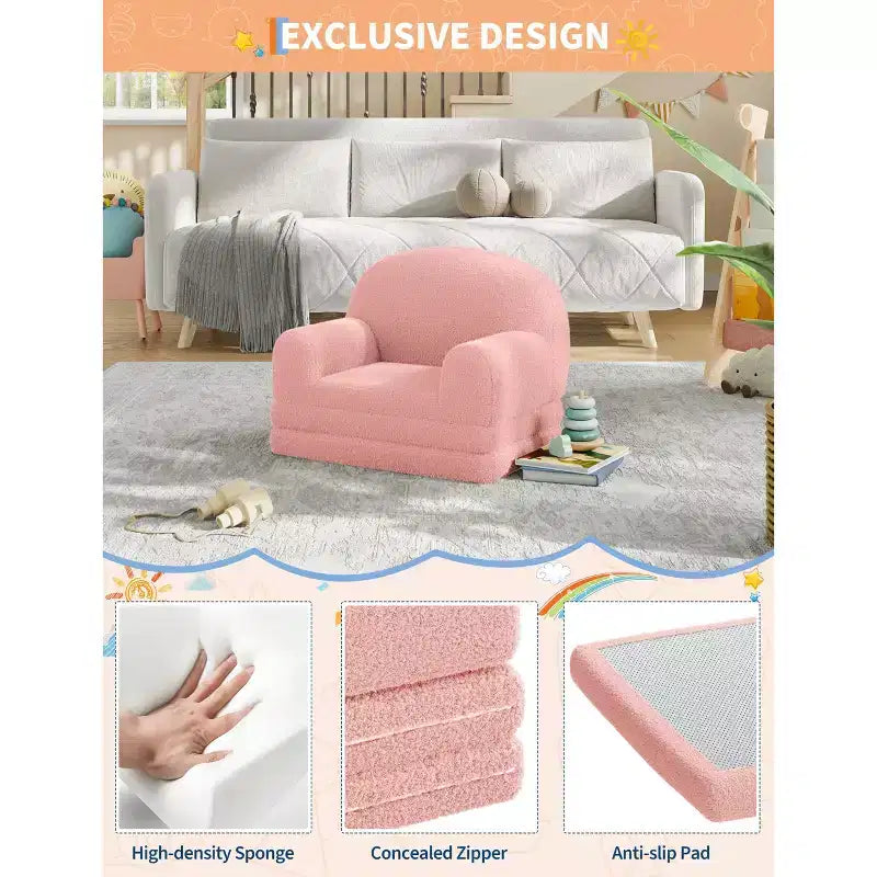 Fauteuil canapé pour enfants, canapé-lit convertible 2 en 1 pour tout-petits, canapé-lit pliant confortable en tissu polaire Teddy pour salle de jeux, chambre, crèche