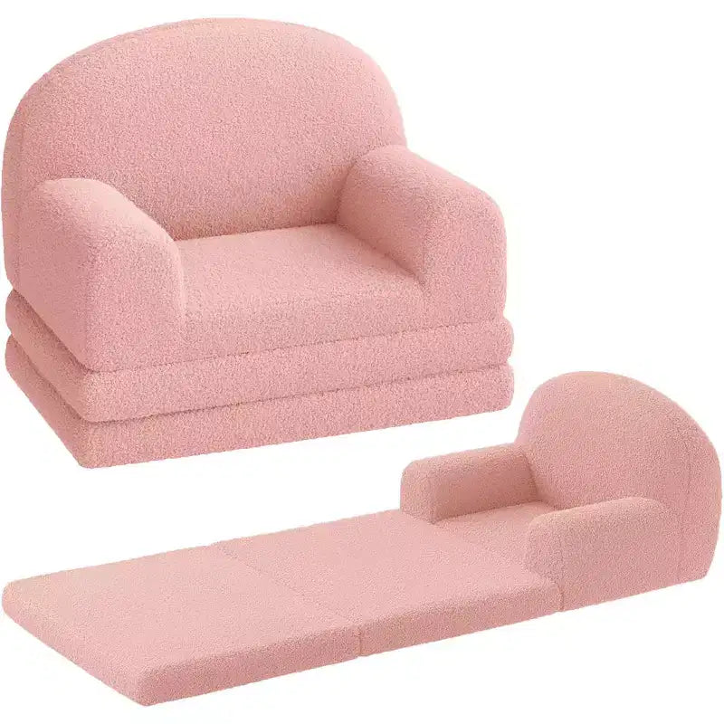 Kids Sofa Chair, 2-in-1 Convertible Toddler Couch Lounge, Comfy Fold Out Teddy Fleece Fabric Children's Sofa Bed for Playroom, Bedroom, Nursery