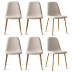 Lot de 6 chaises de salle à manger modernes rembourrées, chaises de cuisine en tissu avec pieds en métal imitation bois pour salle à manger ou coin petit-déjeuner