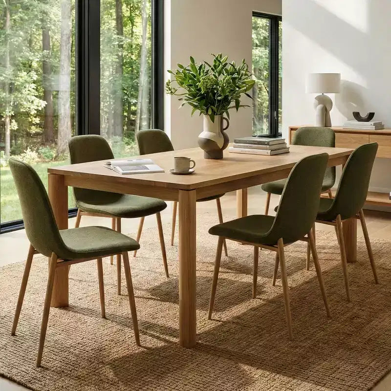 Lot de 6 chaises de salle à manger modernes rembourrées, chaises de cuisine en tissu avec pieds en métal imitation bois pour salle à manger ou coin petit-déjeuner