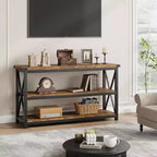 Console latérale longue de 119,4 cm avec rangement à 3 niveaux, table de canapé rectangulaire industrielle pour entrée, couloir ou salon