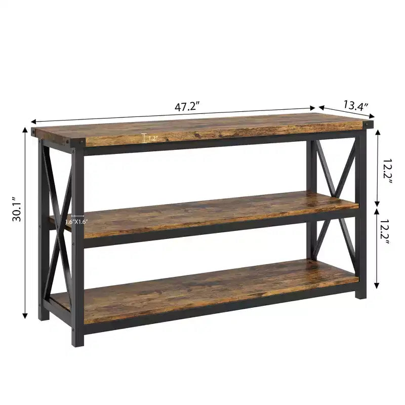 Console latérale longue de 119,4 cm avec rangement à 3 niveaux, table de canapé rectangulaire industrielle pour entrée, couloir ou salon