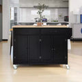 PexFix 54.3 Inch Kitchen Island Cart with Solid Wood Top and Locking Wheels 4 Door Cabinet and Two Drawers & Spice Rack & Towel Rack Black