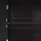 54.3 Inch Chariot d'îlot de cuisine avec plateau en bois massif et roulettes verrouillables Armoire à 4 portes et deux tiroirs et porte-épices et porte-serviettes Noir