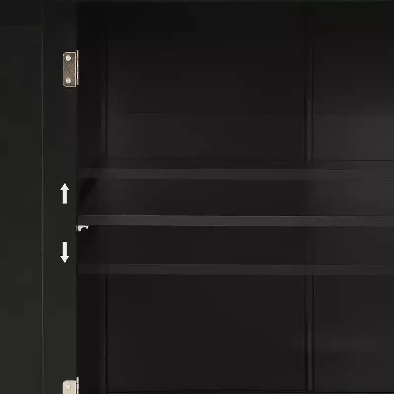54.3 Inch Chariot d'îlot de cuisine avec plateau en bois massif et roulettes verrouillables Armoire à 4 portes et deux tiroirs et porte-épices et porte-serviettes Noir