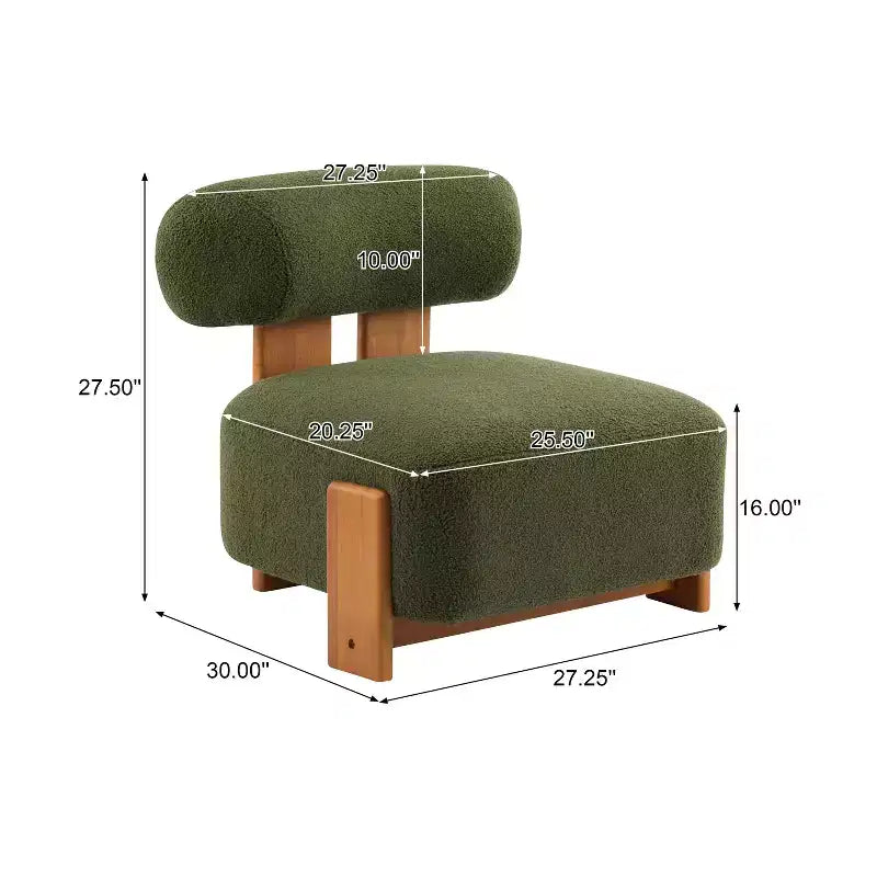 Fauteuil lounge moderne sans accoudoirs en tissu bouclé avec dossier roulé, fauteuil de lecture en bois massif pour salon, chambre à coucher