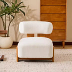 Fauteuil lounge moderne sans accoudoirs en tissu bouclé avec dossier roulé, fauteuil de lecture en bois massif pour salon, chambre à coucher