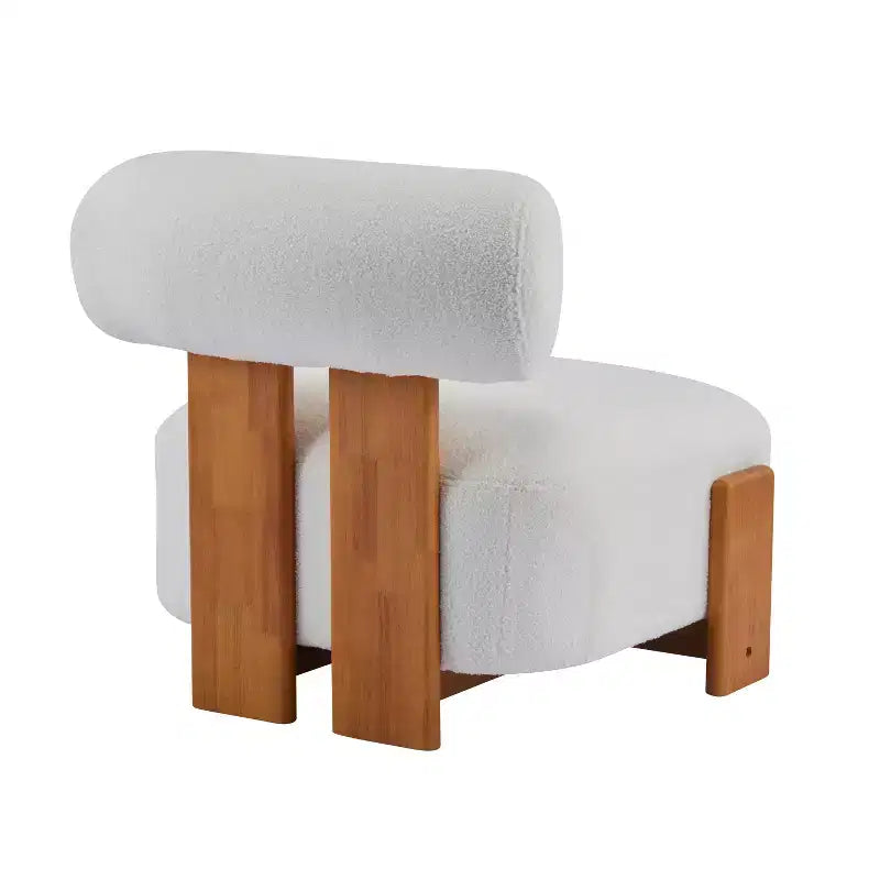 Fauteuil lounge moderne sans accoudoirs en tissu bouclé avec dossier roulé, fauteuil de lecture en bois massif pour salon, chambre à coucher