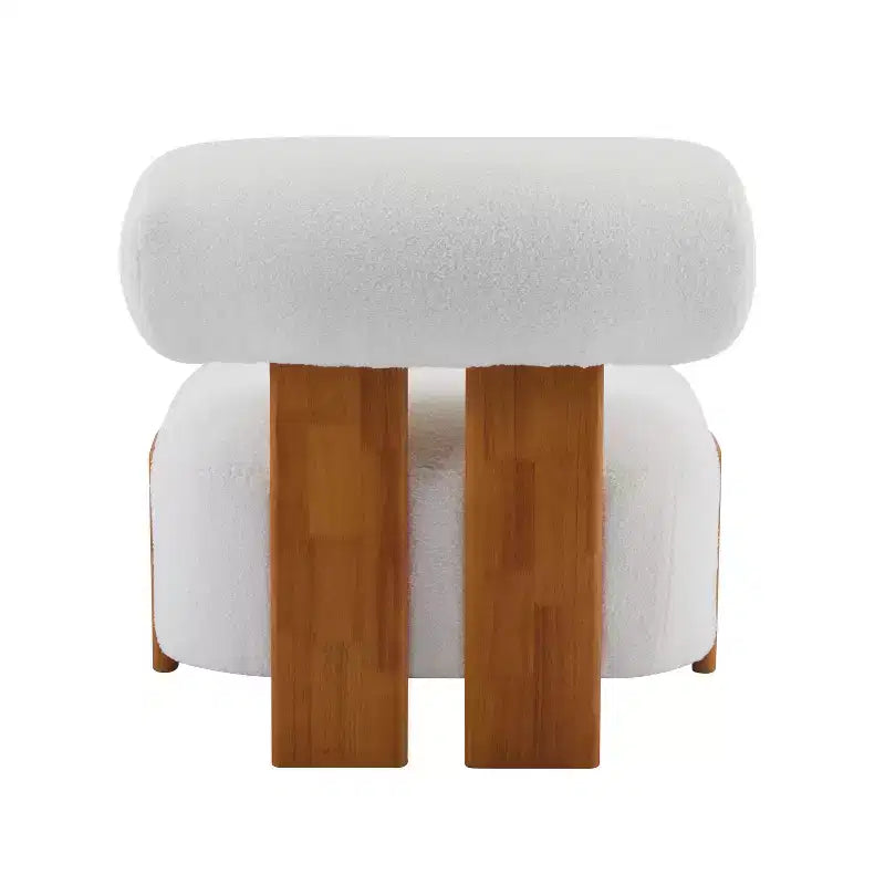 Fauteuil lounge moderne sans accoudoirs en tissu bouclé avec dossier roulé, fauteuil de lecture en bois massif pour salon, chambre à coucher