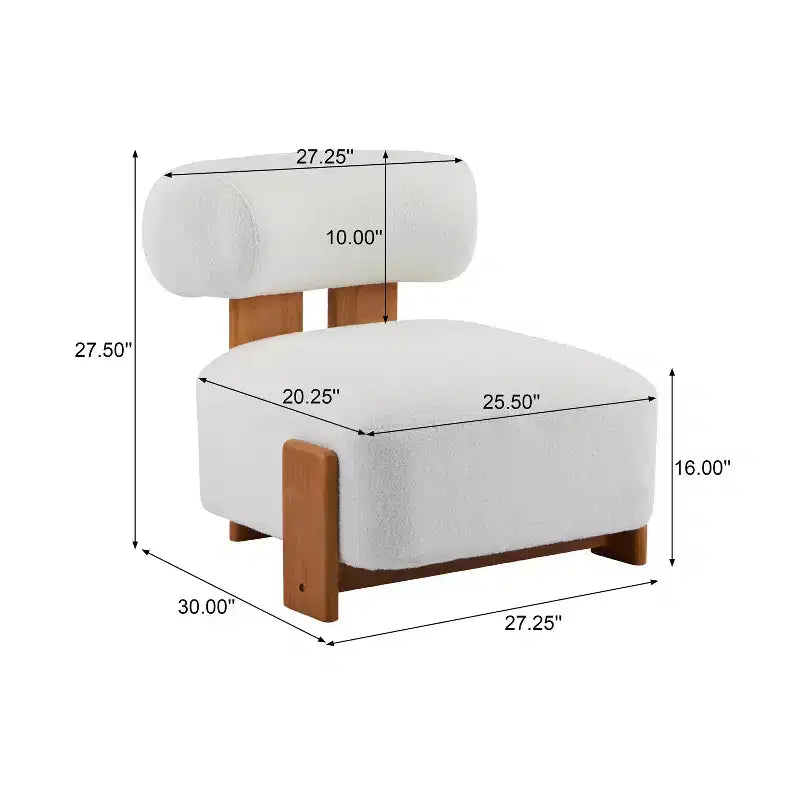 Fauteuil lounge moderne sans accoudoirs en tissu bouclé avec dossier roulé, fauteuil de lecture en bois massif pour salon, chambre à coucher