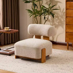 Fauteuil lounge moderne sans accoudoirs en tissu bouclé avec dossier roulé, fauteuil de lecture en bois massif pour salon, chambre à coucher