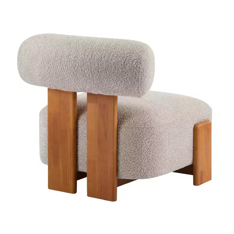 Fauteuil lounge moderne sans accoudoirs en tissu bouclé avec dossier roulé, fauteuil de lecture en bois massif pour salon, chambre à coucher