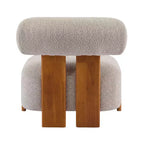 Fauteuil lounge moderne sans accoudoirs en tissu bouclé avec dossier roulé, fauteuil de lecture en bois massif pour salon, chambre à coucher